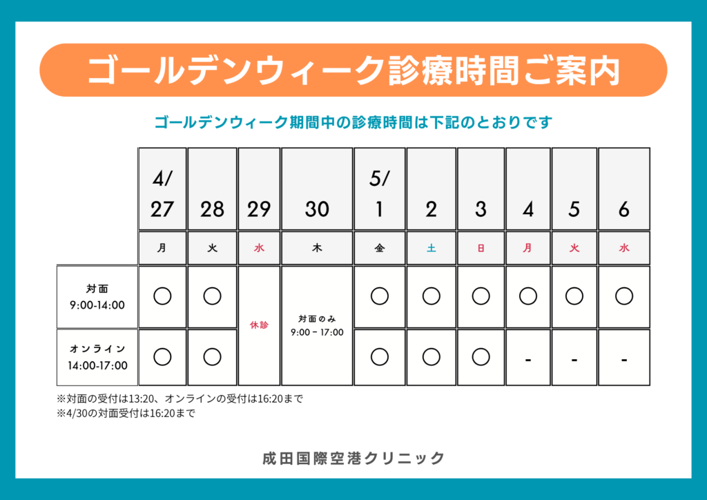 ゴールデンウィークの診療時間